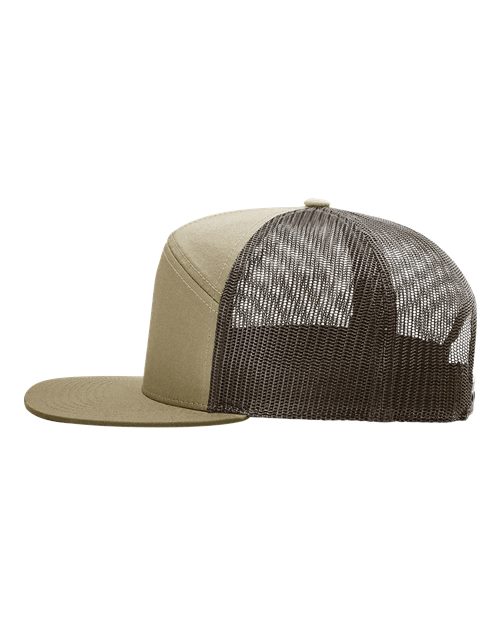 Richardson 168  7-Panel Trucker Cap - Pale Khaki/Brown Flat Bill