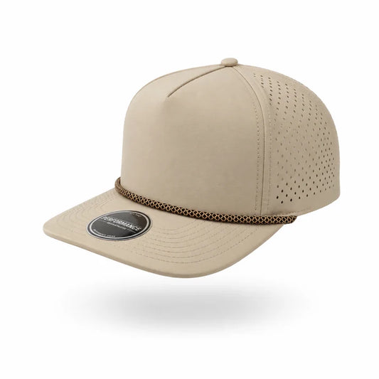 Performance Headwear  Khaki with Chainlink Rope 5 Panel Performance