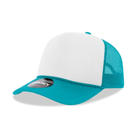 Decky 6025 Mid Profile, 5 Panel Foam Trucker Hat Teal White