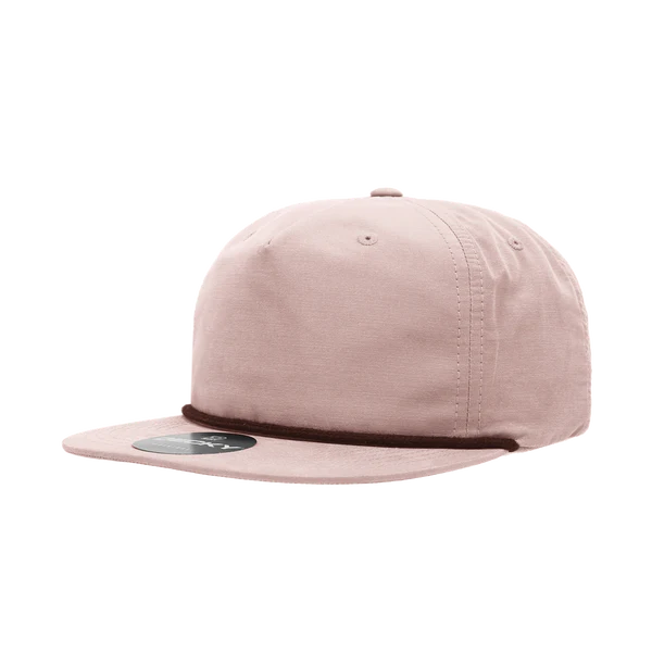 Decky 6032 - Classic Rope Cap, 5 Panel Flat Bill Hat, Snapback Peach/Maroon