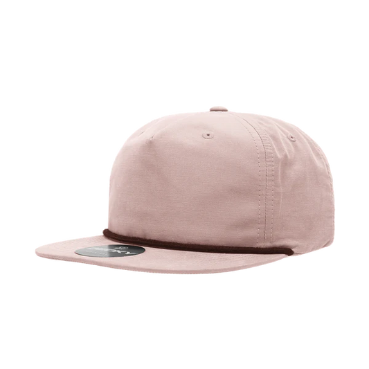 Decky 6032 - Classic Rope Cap, 5 Panel Flat Bill Hat, Snapback Peach/Maroon