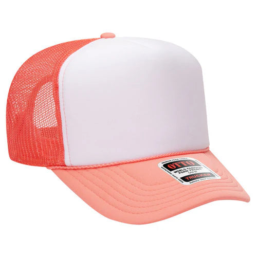 Otto 5-Panel High Crown Foam Trucker Hat Coral/White