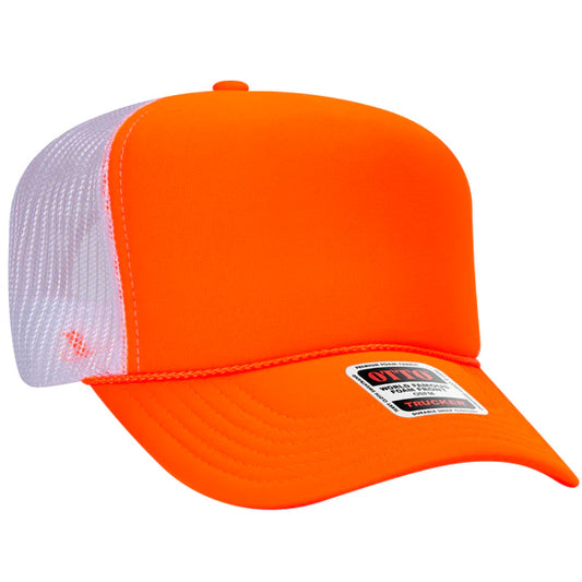 Otto 5-Panel High Crown Foam Trucker Hat Orange/White