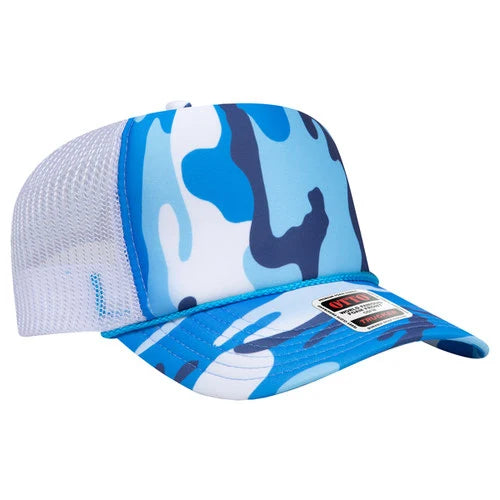 Otto 5-Panel High Crown Foam Trucker Hat Neon Blue