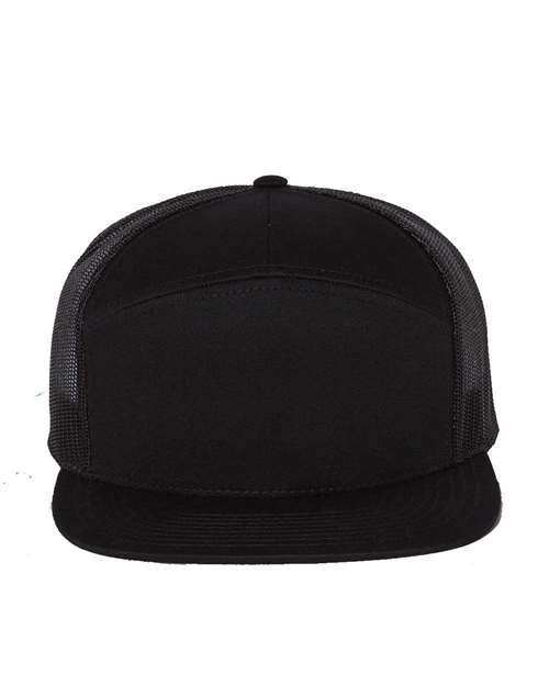 Richardson Seven-Panel Trucker Cap - 168 Black Flat Bill
